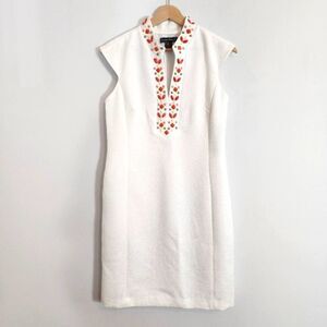 NWT Jessica Howard White Jacquard Sheath Cocktail Dress W/ Beaded Neckline SZ 6